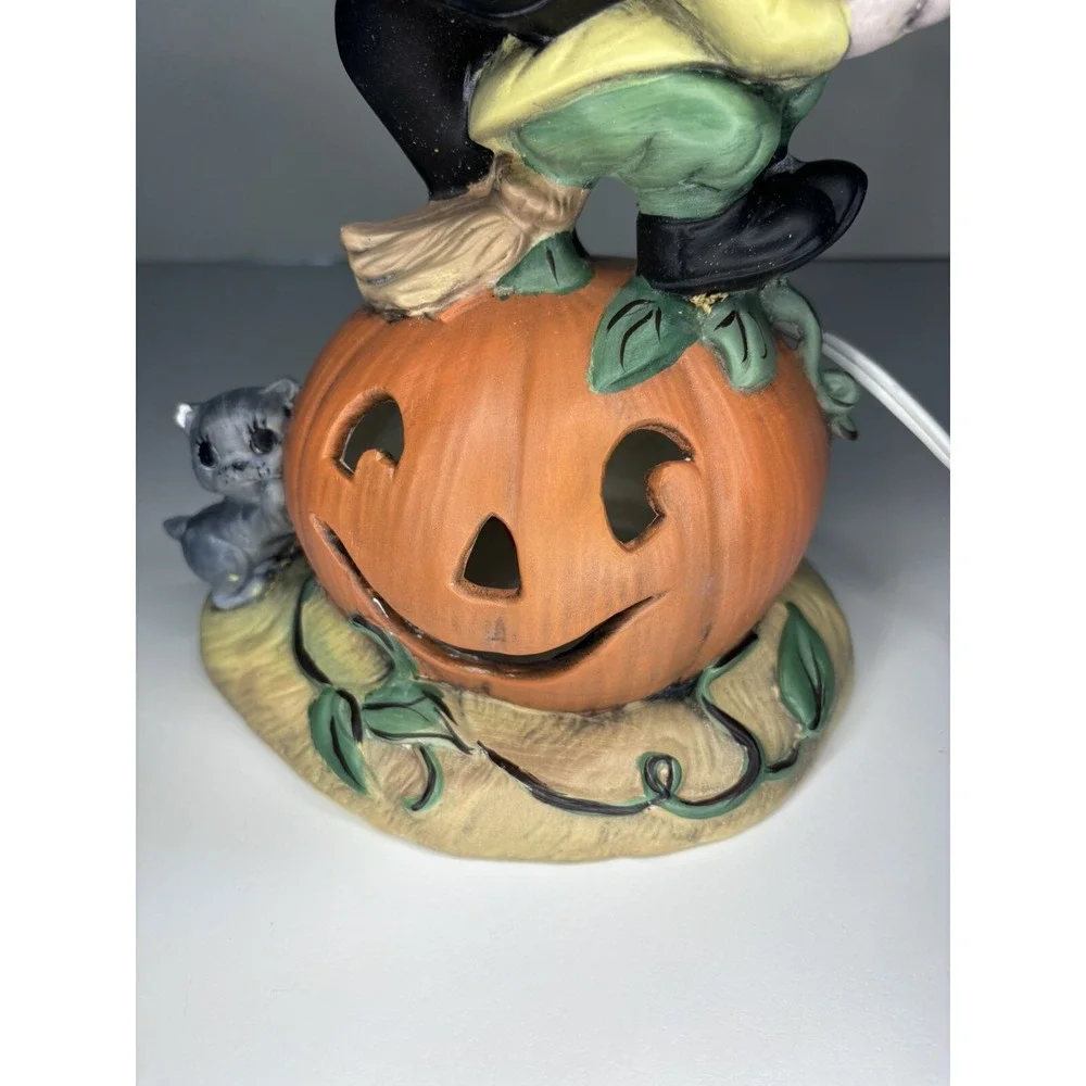 🎃Halloween Witch Lantern Izzie's First Ride Pumpkin Cat Ceramic Hobbyist‎ Light
